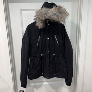 BONGO Black Winter full zip Jacket w/ Sherpa Lined Hood women size M drawstring